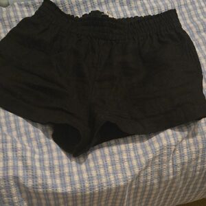 Reformation Black High-Waist Linen Blend Shorts